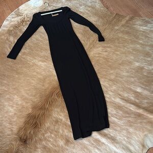 Skims Black Ribbed Long Sleeve Sheath Dress